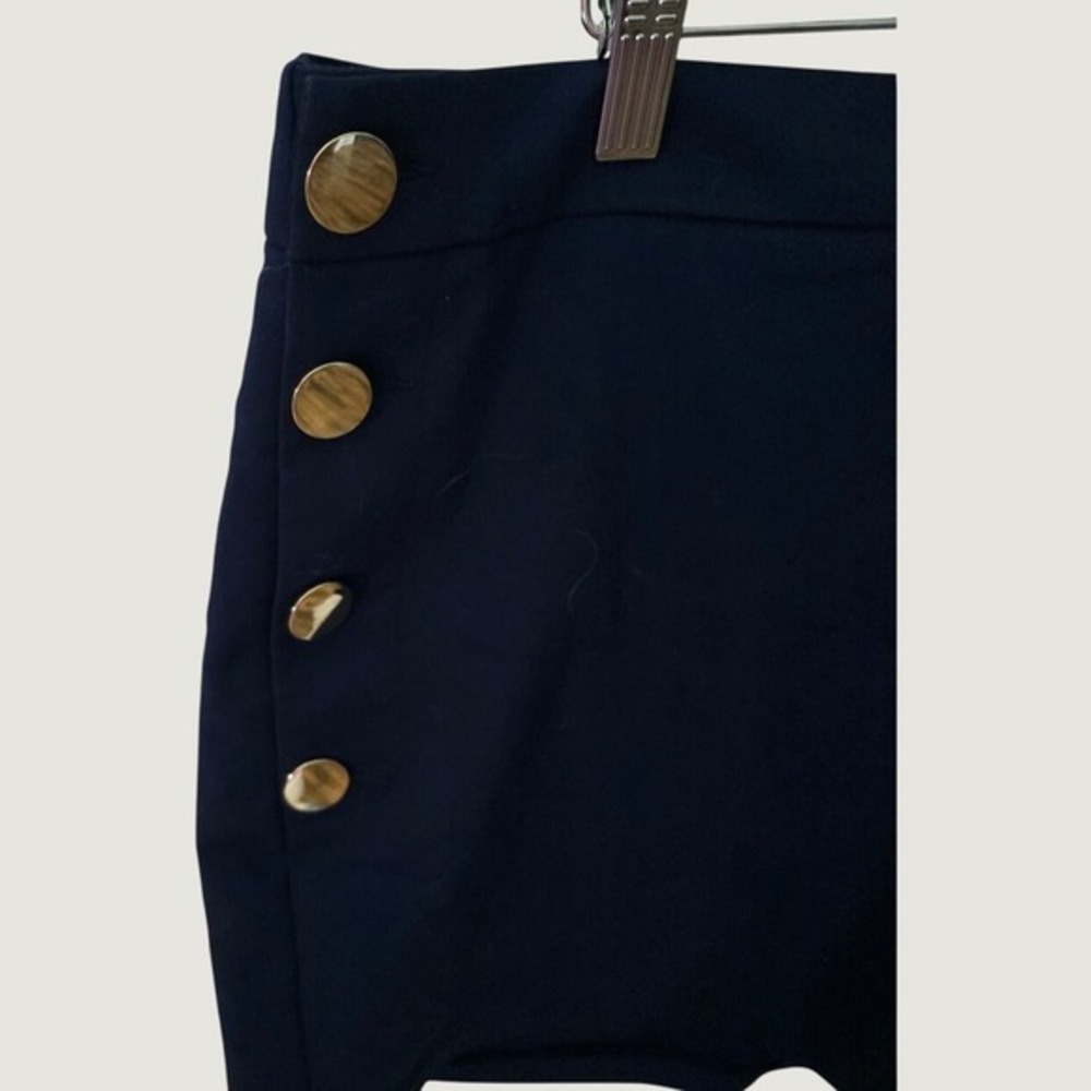 Express Midi High Rise Navy Sailor Shorts 18 Gold Buttons Classic Nautical - Picture 2 of 9